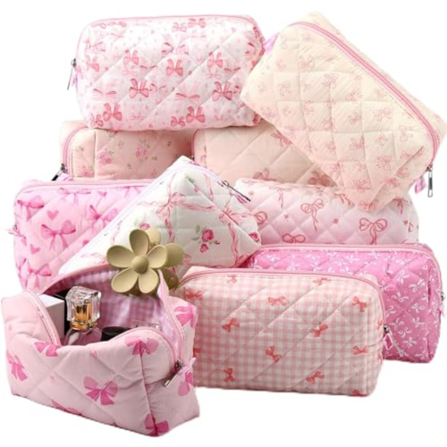 Woman In Bag - 10 Pcs Quilted Makeup Bag Bulk